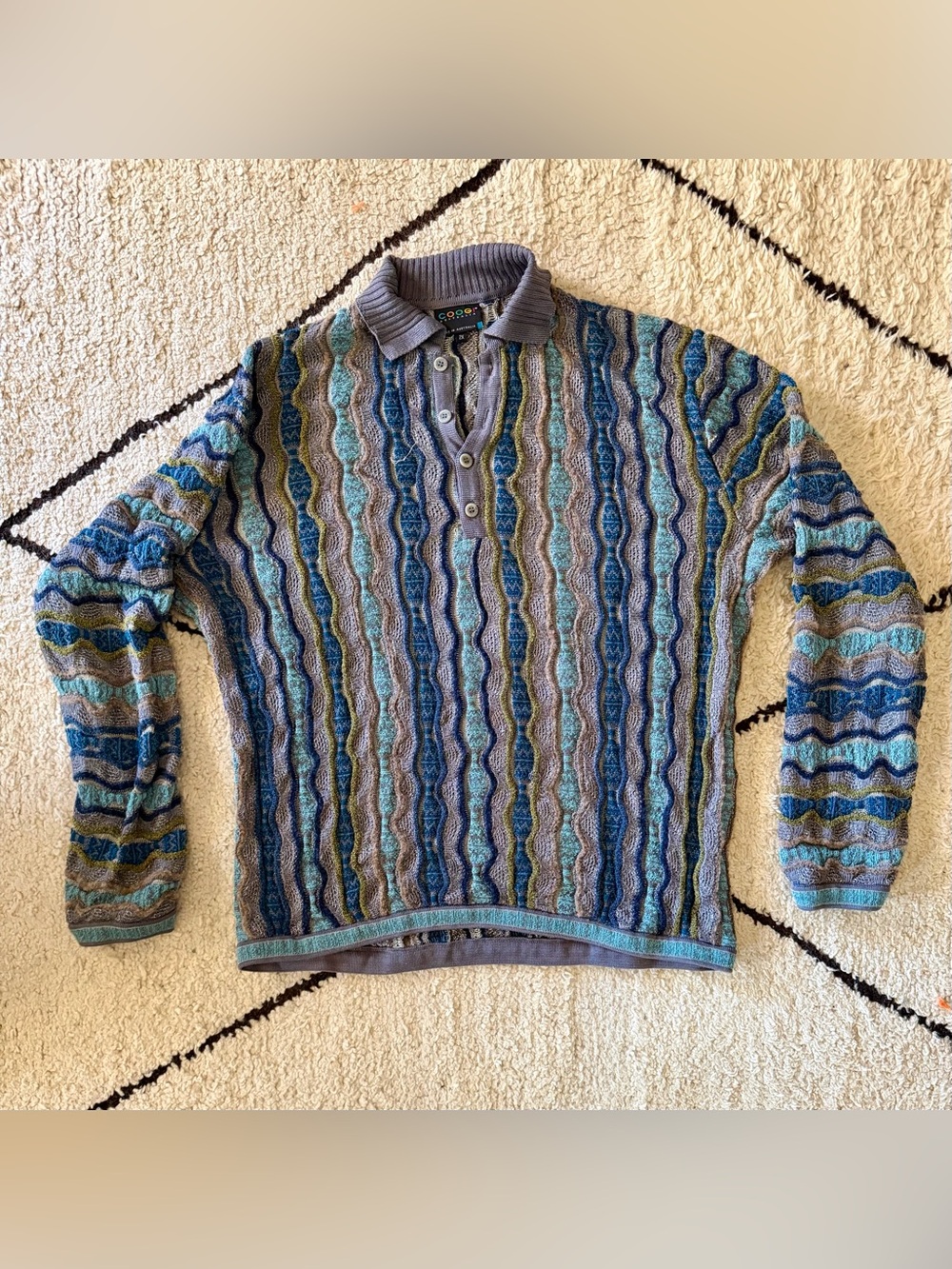 COOGI Men's 2XL Striped Multicolor Knit Collared Sweater